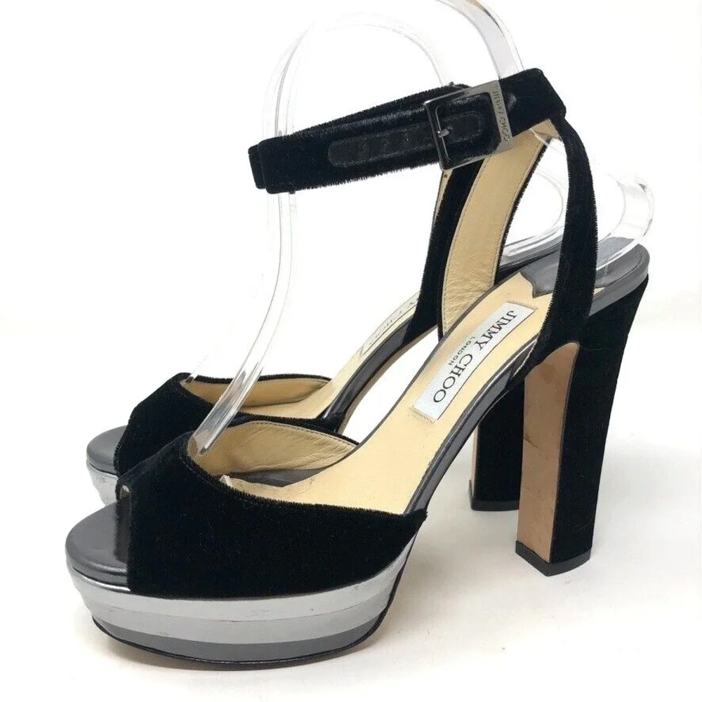 Jimmy Choo‎ Platform Velvet Ankle Strap Stiletto Heels Womens 38.5 8 Going Out